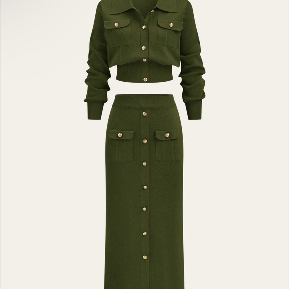 Commense Olive Green Skirt Set